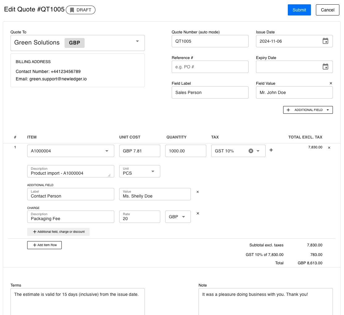 Quick, Automated Detailed Quotes from Recurring Templates: Rapid Proposal Generation